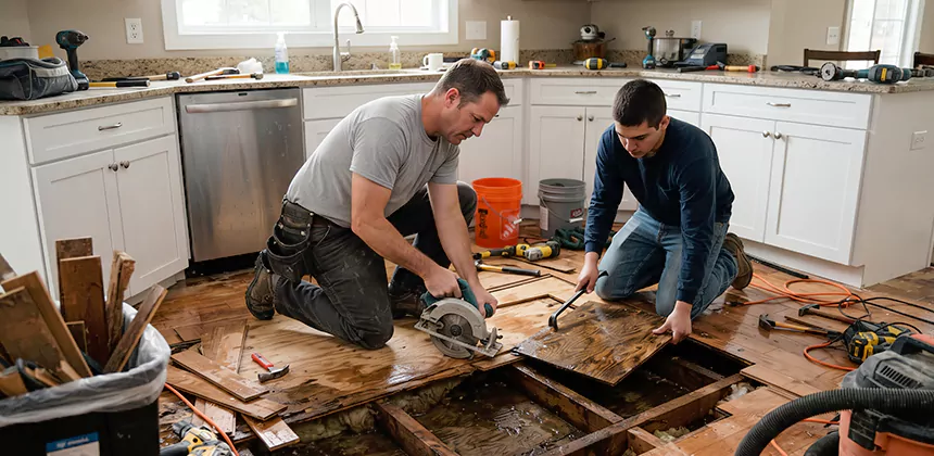 Kitchen Floor Water Damage Repair in Eastvale